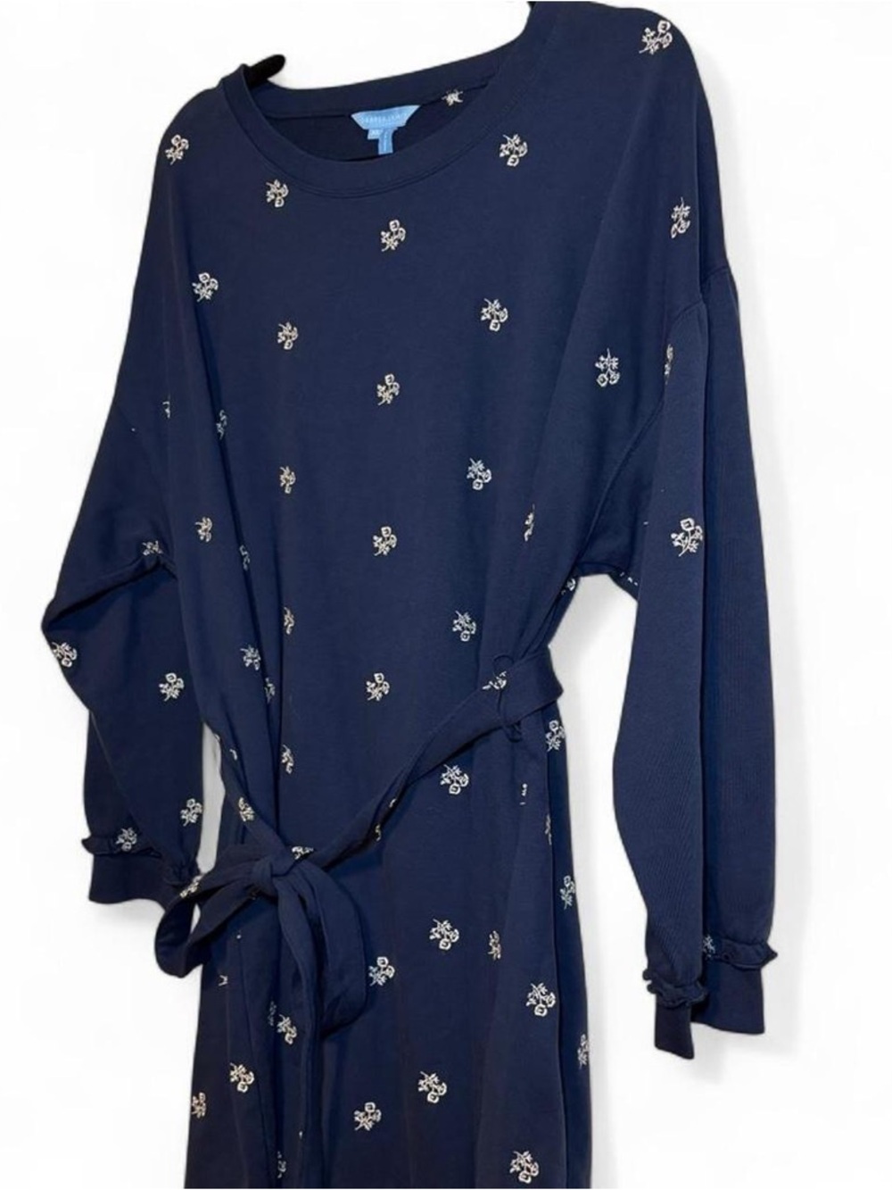 Draper James "Bobbie" Embroidered Belted 100% Cotton Sweatshirt Dress - Picture 4 of 8